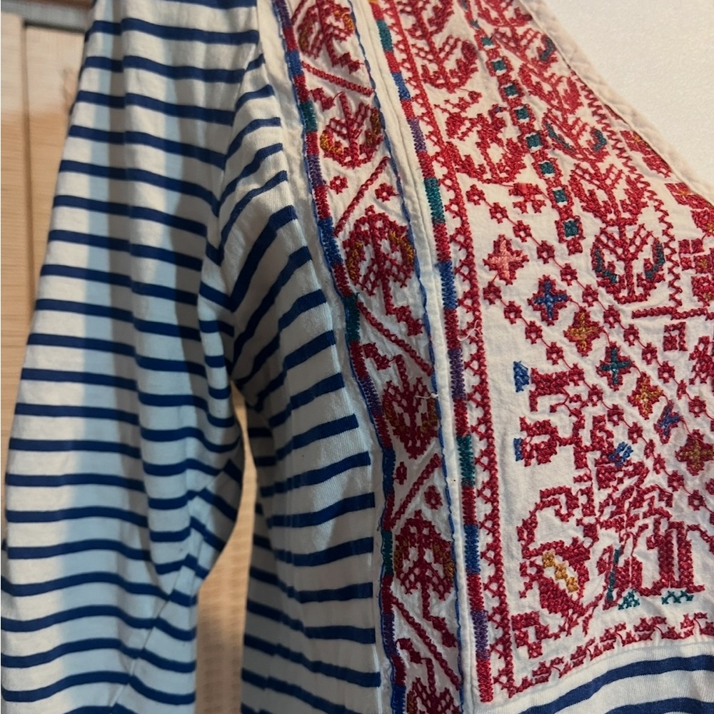 Anthropologie TINY brand Embroidered Striped Blouse soft stretch embellished EUC - Picture 2 of 6